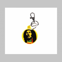 Bob Marley kľúčenka s priemerom 4,5cm materál: guma s kovovým krúžkom a kovovou retiazkov